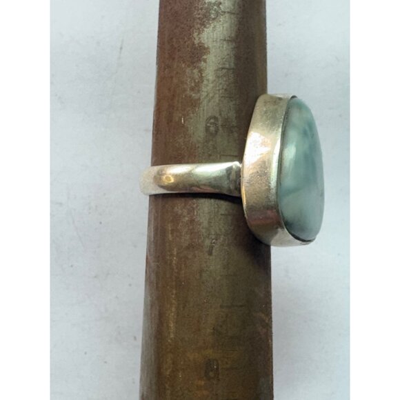 Estate Sterling Silver 925 Larimar Gemstone Ring Size 6.5 Triangle Shape 7.6g - Picture 7 of 8